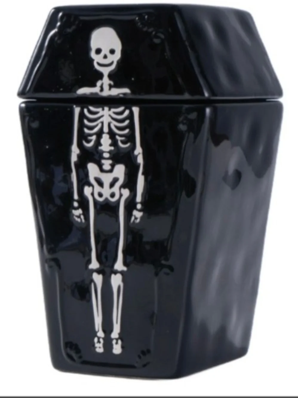 Black Ceramic Coffin Canister with White Skeleton